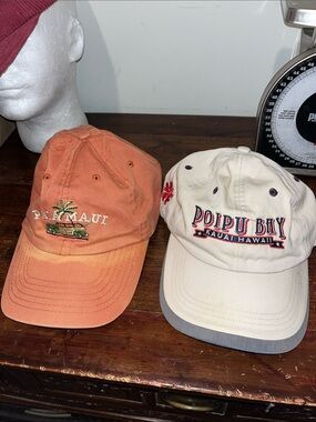 2 Poipu Bay Kuaui & Paia Maui Hawaii Baseball Cap Hat worn used